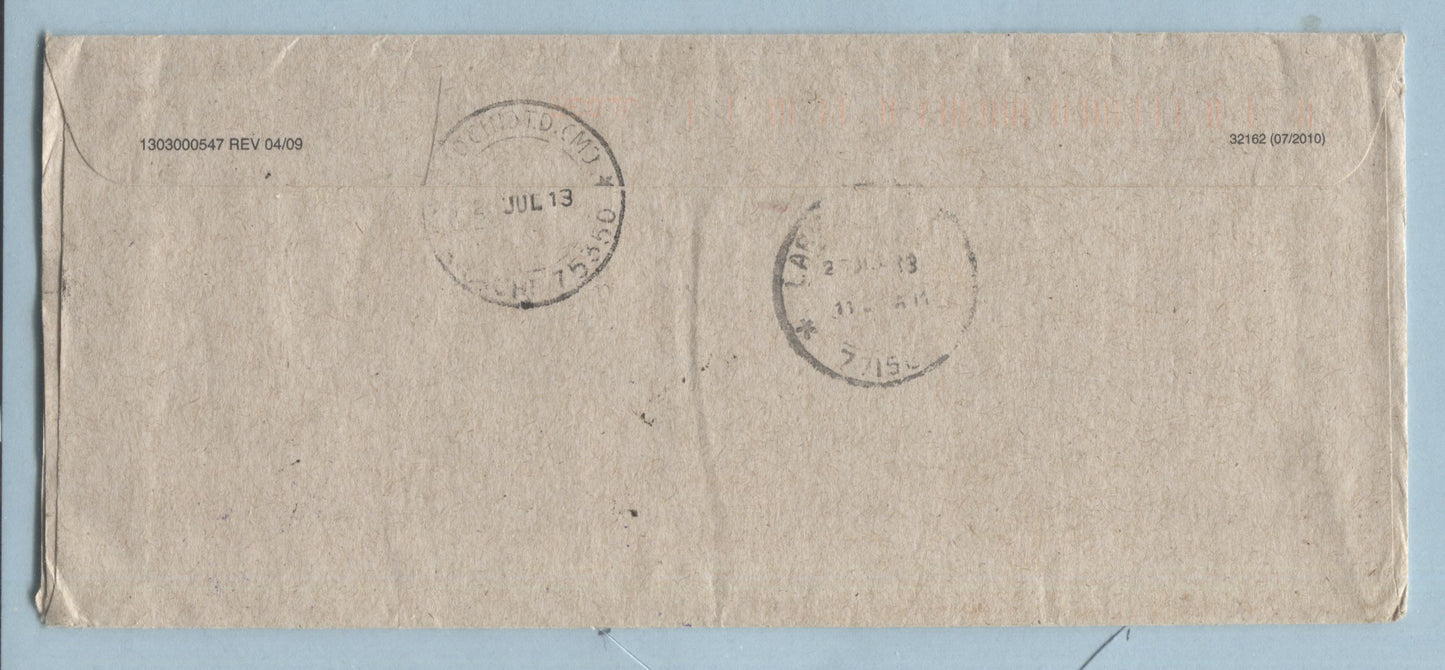 Lot 10 Canada #2468-2469, 2645 2011 Mail Delivery & 2013 Big Brothers Issue, a Combination Usage on Shortpaid 2013 Airmail Cover to Pakistan