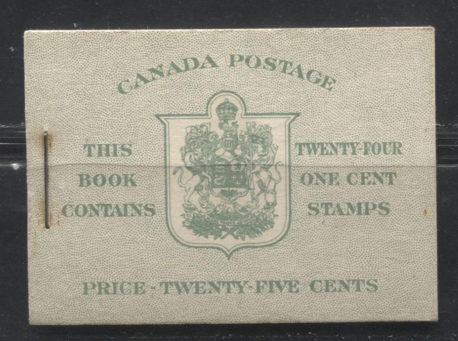 Lot 245 Canada #BK32f 1942-1949 War Issue, Complete 25¢ English Booklet, 4 Panes of 1c Green,  Ribbed Vertical Wove Paper, Harris Front Cover Type IIa, Back Cover Type Cbii, 7c & 6c Airmail Rates Page