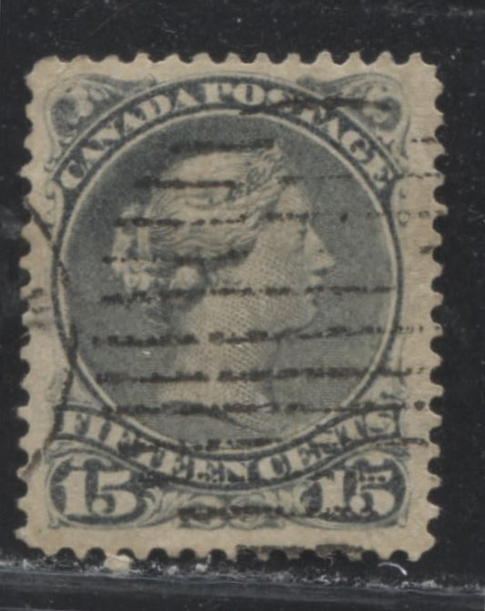 Lot 102 Canada #30i 15c Slatey Blue (Slate) Queen Victoria, 1868-1897 Large Queen Issue, A Fine Appearing But Very Good Used Single On Vertical Wove Paper From The Late Montreal Printing, Perf 12.1
