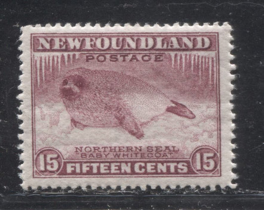 Lot 104 Newfoundland # 195b 15c Claret Northern Seal, 1932-1937 First Resources Issue, A VFOG Example, Line Perf. 14.2 x 14.25