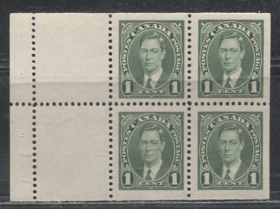 Lot 104 Canada #231a 1c Green King George VI 1937-1942 Mufti Issue, A VFNH Booklet Pane of 4 + 2 Labels