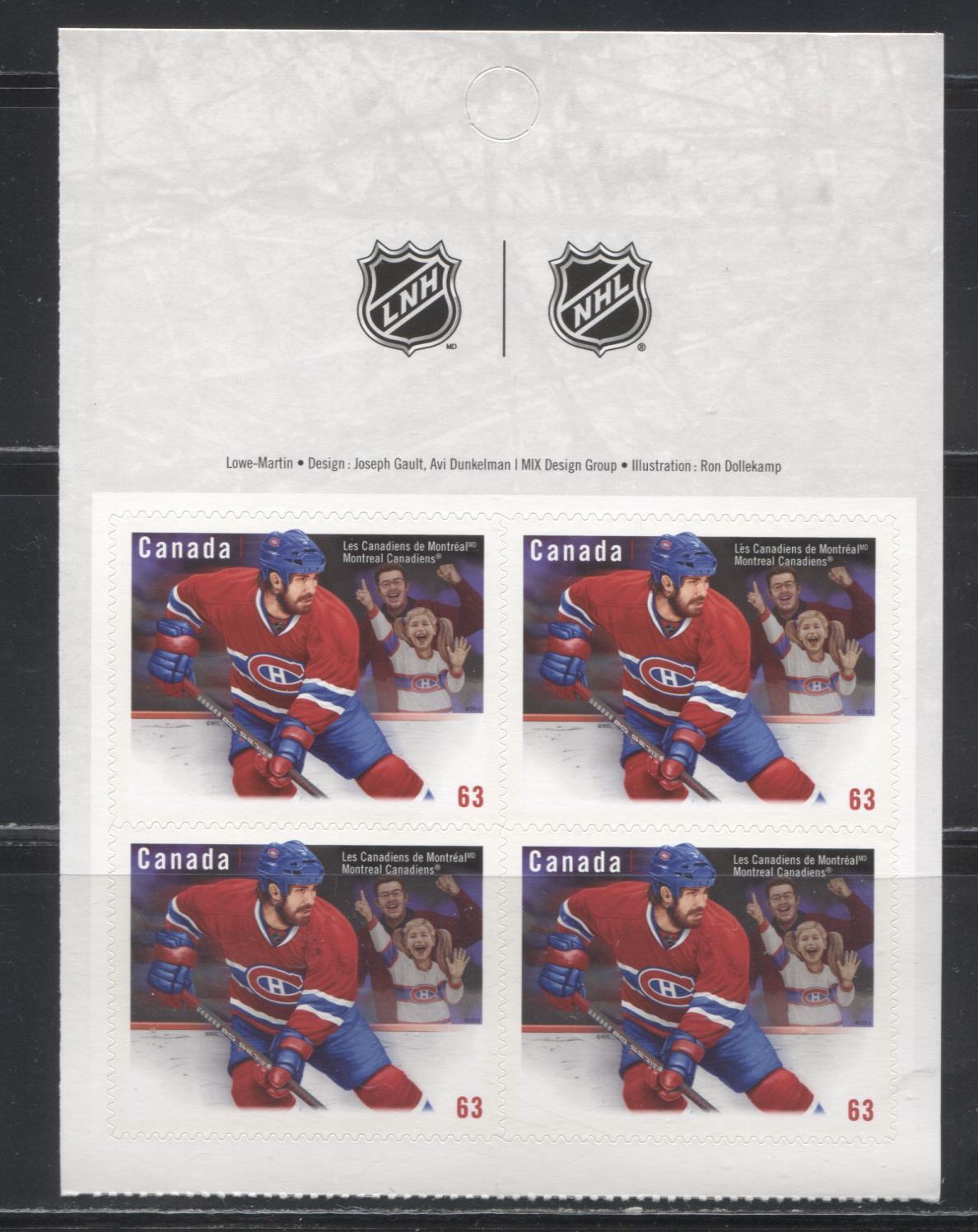 Lot 104 Canada #2670-2672 2013 Canadian NHL Team Jerseys Issue, VFNH Booklet Panes of 4 on LF TRC Paper, Plus a Set of Singles From the Souvenir Sheet