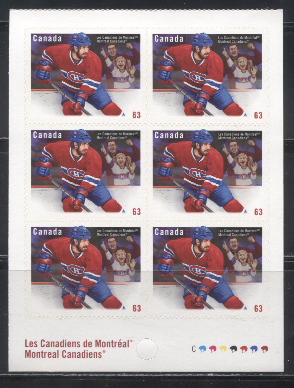 Lot 106 Canada #2670-2672 2013 Canadian NHL Team Jerseys Issue, VFNH Booklet Panes of 6 on LF TRC Paper