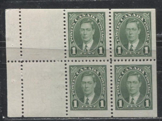Lot 107 Canada #231a 1c Green King George VI 1937-1942 Mufti Issue, A Fine LH Booklet Pane of 4 + 2 Labels