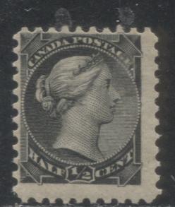 Lot 112 Canada #34 1/2c Greyish Black Queen Victoria, 1870-1897 Small Queen Issue, A Fine OG Example Montreal, 12 x 12.25, Horizontal Wove