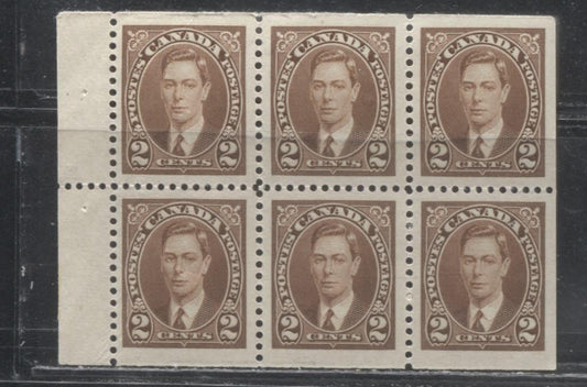 Lot 115 Canada #232b 2c Brown King George VI 1937-1942 Mufti Issue, A VFNH Booklet Pane of 6