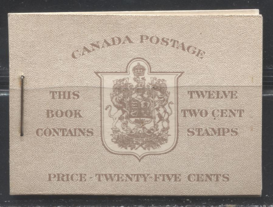 Lot 115 Canada #BK33a 1942-1949 War Issue, Complete 25¢ English Booklet, 2 Panes of 2c Brown, Smooth Vertical Wove Paper, Harris Front Cover Type IId, 6c Airmail Rate Page