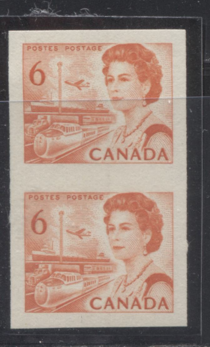 Lot 117 Canada #468Ac 6c Orange Transportation, 1967-1973 Centennial Definitive Issue, A VFNH Imperf Vertical Coil Pair On DF Grayish Paper With Dex Gum