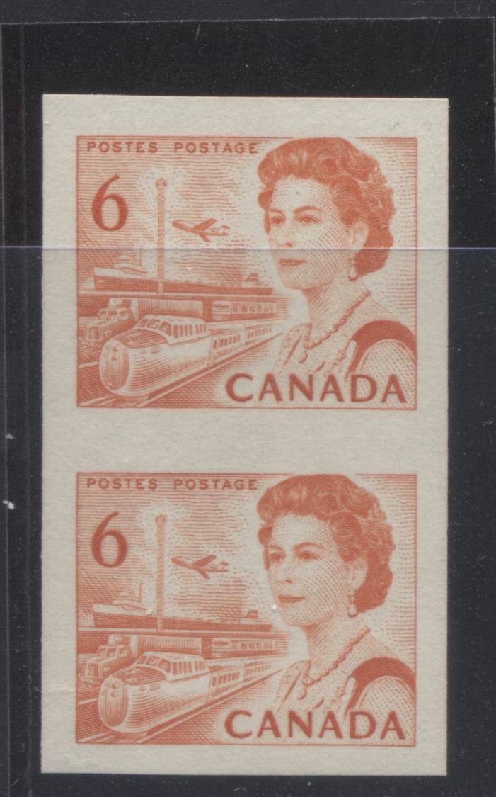 Lot 118 Canada #468Ac 6c Orange Transportation, 1967-1973 Centennial Definitive Issue, A VFNH Imperf Vertical Coil Pair On NF Grayish Paper With Dex Gum