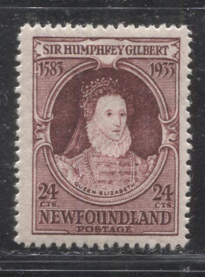 Lot 120 Newfoundland # 224ii 24c  Claret Queen Elizabeth I, 1933 Sir Humphrey Gilbert Issue, A VFOG Example, Line Perf. 14 x 13.8, Inverted Watermark