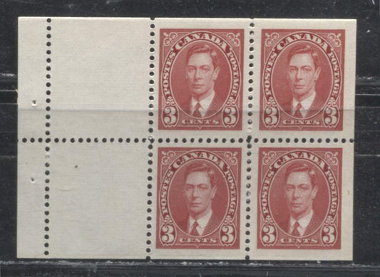 Lot 120 Canada #233a 3c Carmine Red King George VI 1937-1942 Mufti Issue, A VFNH Booklet Pane of 4 + 2 Labels