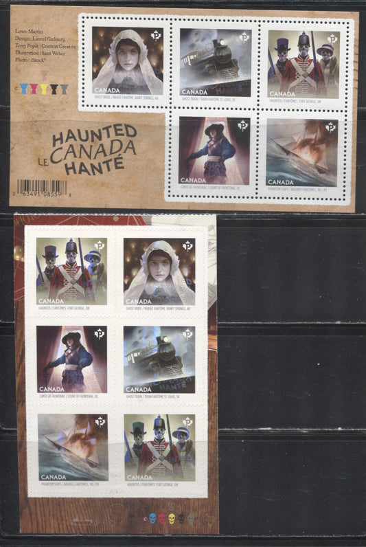 Lot 121 Canada #2748-2753 2014 Haunted Canada Issue, A VFNH Souvenir Sheet and Booklet Pane of 6 on LF TRC Paper