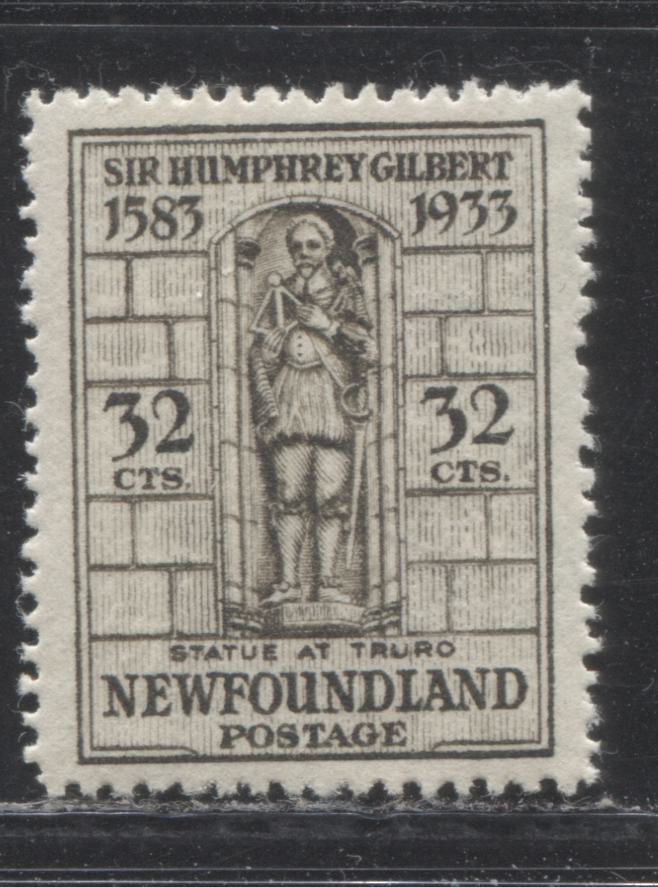 Lot 121 Newfoundland # 225a 32c  Greenish Black Gilbert Statue at Truro, 1933 Sir Humphrey Gilbert Issue, A VFOG Example, Line Perf. 14.1 x 13.9