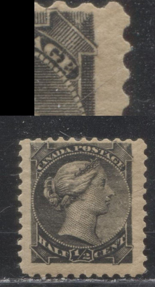 Lot 121 Canada #34 1/2c Black Queen Victoria, 1882-1897 Small Queen Issue, A Fine NH Single On Horizontal Newsprint-Like Wove Paper From The Second Ottawa Printing, Perf 12 x 12.1, Minor Re-entry Of UR Corner