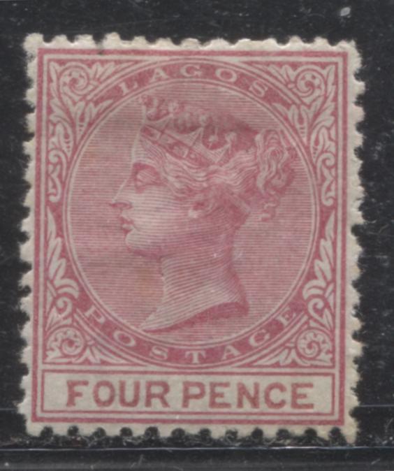 Lot 122 Lagos SG#5 4d Rose Carmine & Pale Red Queen Victoria 1874-1876 Perf. 12.5 Crown CC Keyplate Issue, A VFOG Example, 22,230 Issued, SG Cat. 150 GBP = Approximately $255 For Fine OG, Est. $175