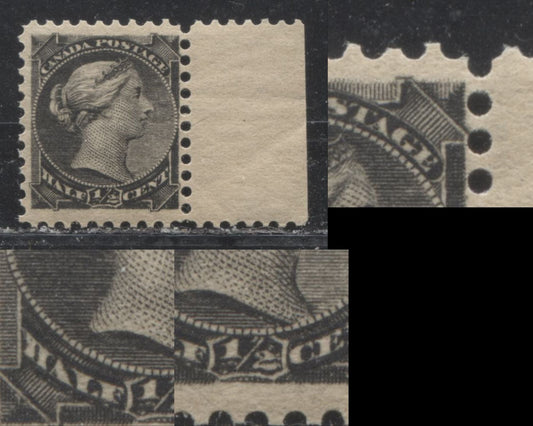 Lot 194 Canada #34 1/2c Black Queen Victoria, 1882-1897 Small Queen Issue, A Fine NH Single On Horizontal Wove Paper From The Second Ottawa Printing, Perf 12, Three Different Re-Entries