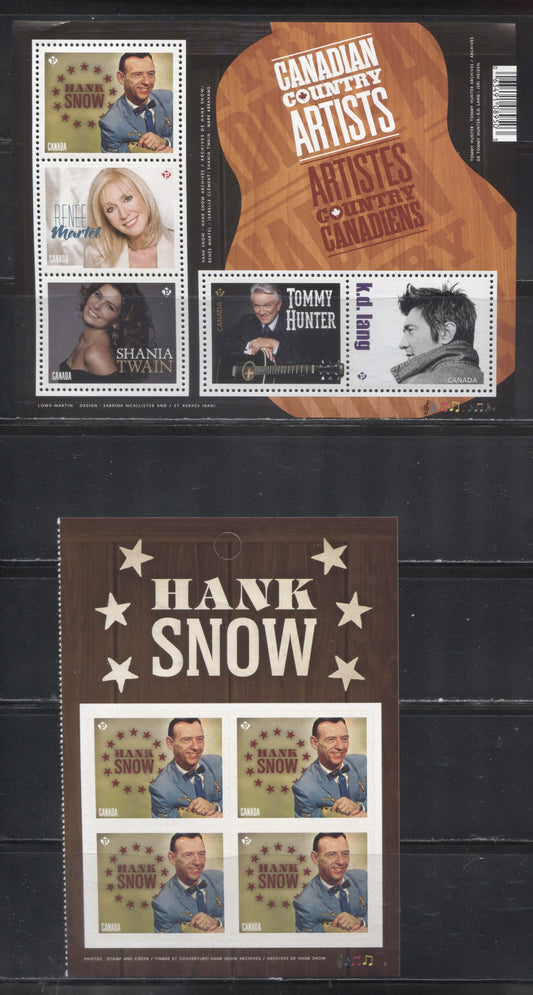 Lot 125 Canada #2765-2766 2014 Recording Artists Issue, A VFNH Souvenir Sheet and Booklet Pane of 4 of Hank Snow on LF TRC Paper