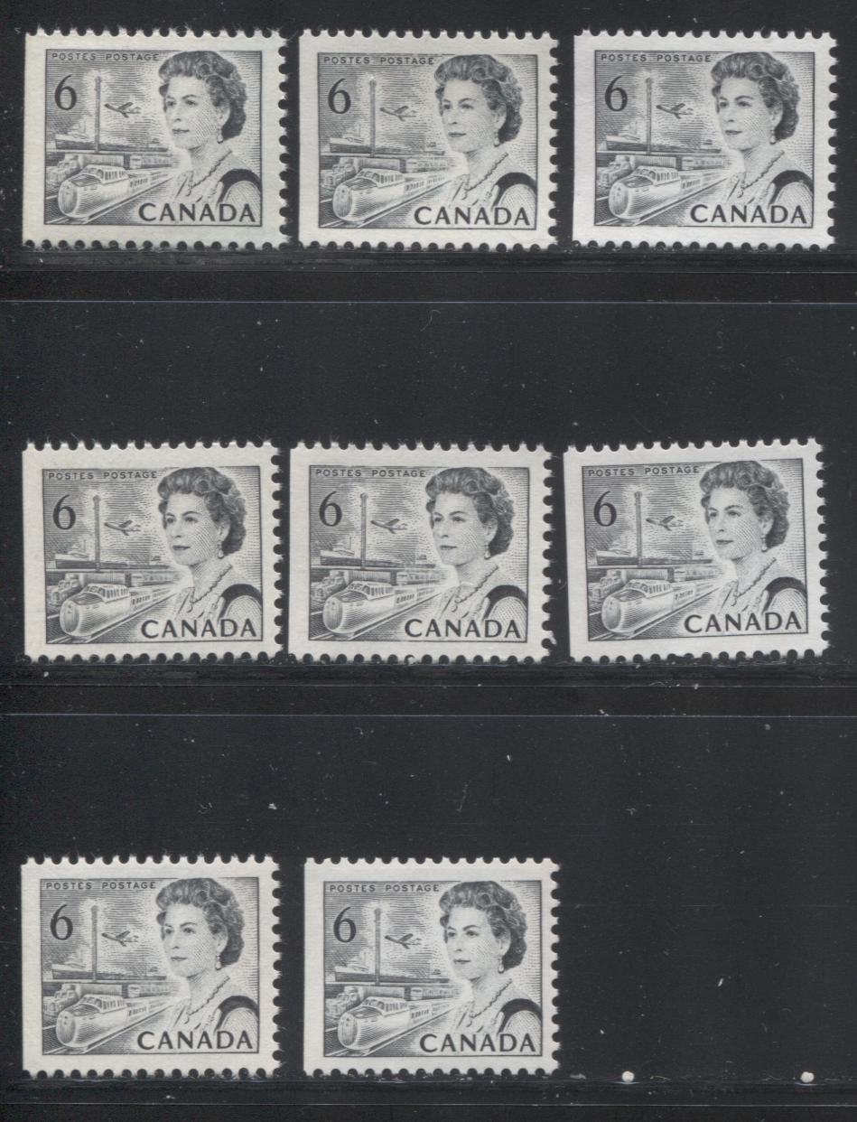Lot 125 Canada #460cx-cxvi 6c Black Queen Elizabeth II, 1967-1973 Centennial Issue, Eight VFNH Untagged Booklet Singles On Various Fluorescent Papers With PVA Gum, Die 2, Perf 12.5 x 12