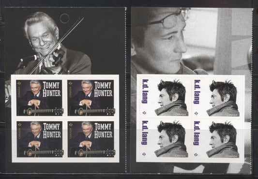 Lot 127 Canada #2769-2770 2014 Recording Artists Issue, VFNH Booklet Panes of 4 of KD Lang and Tommy Hunter on LF TRC Paper