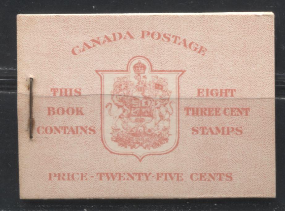 Lot 259 Canada #BK34c (McCann #34f) 1942-1949 War Issue, Complete 25¢ English Booklet, 2 Panes of 3c Carmine-Red, Smooth Vertical Wove Paper, Harris Front Cover Type IIf, Back Cover Type A, 17 mm Staple