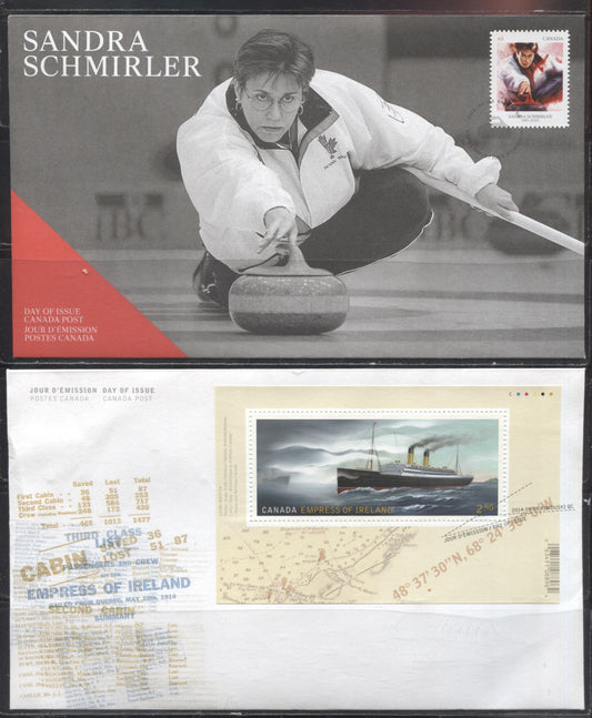 Lot 13 Canada #2706, 2707, 2746 2014 Pioneers of Winter Sports & Empress of Ireland, A Group of 3 Canada Post Official First Day Covers