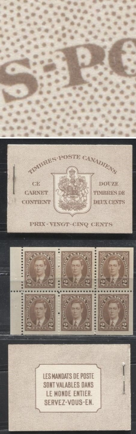 Lot 226 Canada #BK29cIIl 2c Brown King George VI 1937-1942 Mufti Issue, A VFNH Complete French Booklet Containing 2 Panes of 6, Cover type IIl, 6c Airmail Rate Page, Smooth Panes