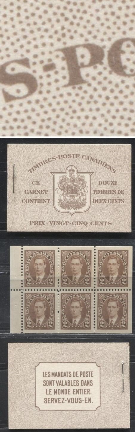 Lot 202 Canada #BK29c 1937-1942 Mufti Issue, Complete 25¢ French Booklet, Rate Page Showing 6¢ Airmail Rate, 17 mm Staple, Vertical Wove Paper, Type 2 Covers, Harris Front Cover IIl, Back Cover Type B