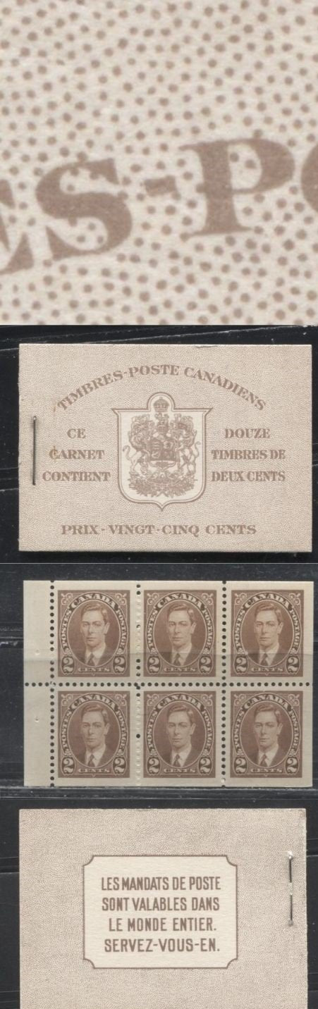 Lot 227 Canada #BK29cIIm 2c Brown King George VI 1937-1942 Mufti Issue, A VFNH Complete French Booklet Containing 2 Panes of 6, Cover type IIm, 6c Airmail Rate Page, Smooth Panes