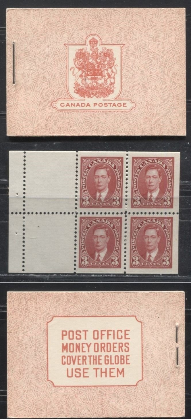 Lot 203 Canada #BK30a 1937-1942 Mufti Issue, Complete 25¢ English Booklet, Horizontally Ribbed Paper, Type I Front Cover, Back Cover Type A