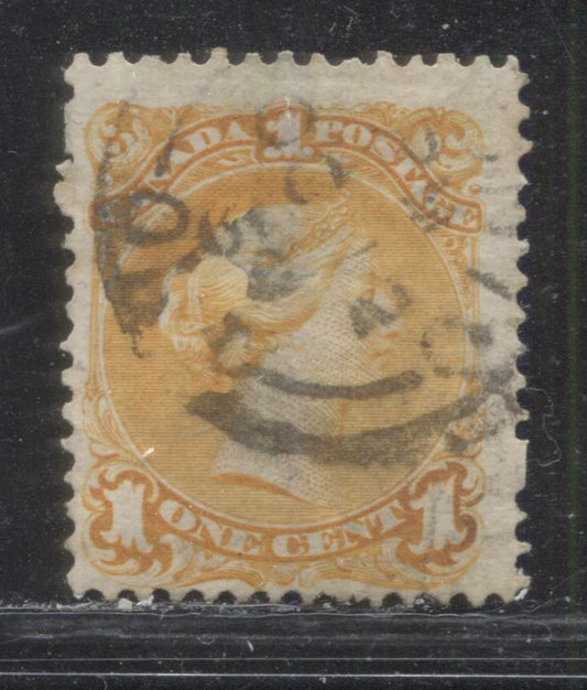 Lot 14 Canada #23i 1c Yellow Orange Queen Victoria, 1868-1897 Large Queen Issue, A Fine Appearing But Good Used Single On Duckworth Paper #10, Perf 12.2 x 12, Sealed Tear