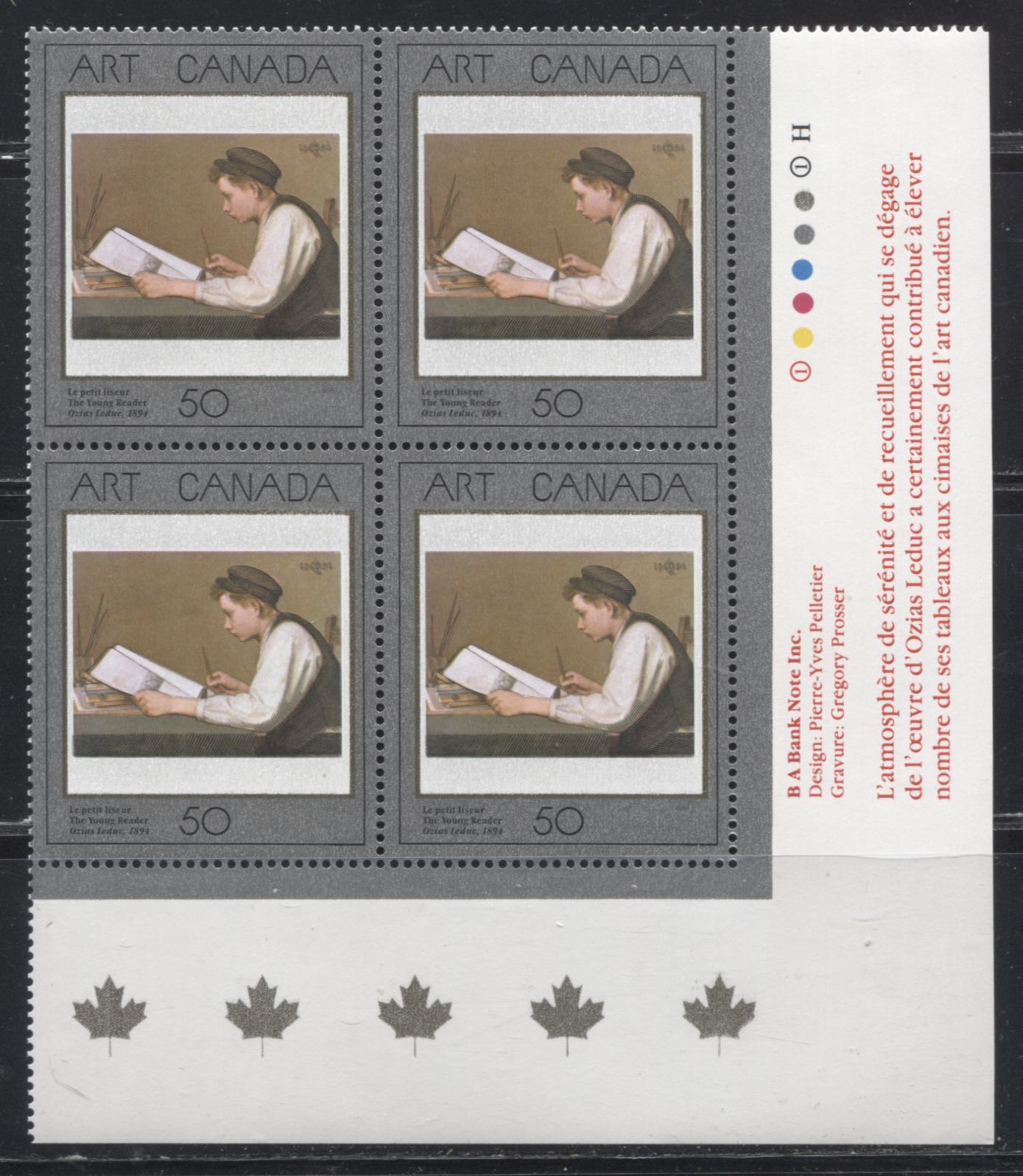 Lot 141 Canada #1203i 50c Multicoloured The Young Reader 1988 Art Canada Issue, A VFNH LR Plate Block on the Scarce Low Fluorescent Paper