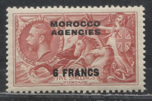 Lot 143 Morocco Agencies - French Currency SG#226 6fr Deep Rose Red King George V and Britannia, 1934-1936 Overprinted Waterlow Re-Engraved Sea Horse High Value Issue, A VFNH Example