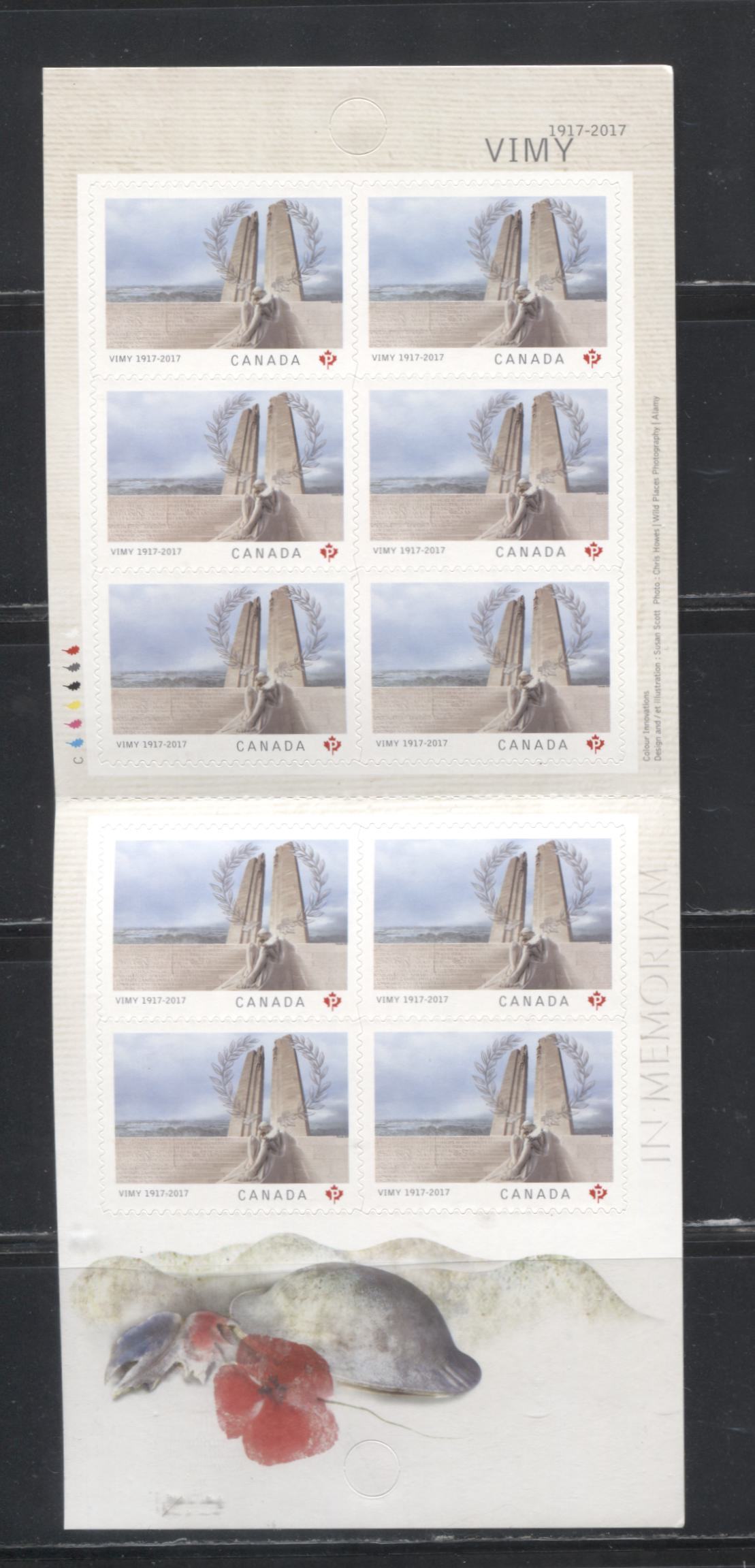 Lot 144 Canada #2982-2982vi 2017 Vimy Ridge Issue, A VFNH Complete Booklet Pane of 10 on LF TRC Paper That Includes All Listed Die Cutting Varieties
