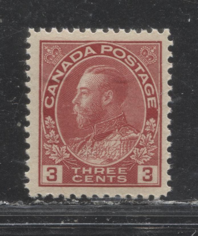 Lot 144 Canada #109 3c Carmine Red (Carmine In Unitrade) King George V, 1911-1928 Admiral Issue, A VFNH Single, Die 1, Dry Printing, Perf 12