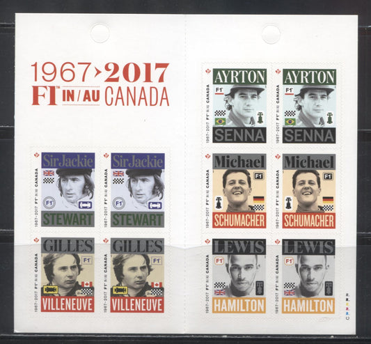 Lot 145 Canada #2993-2997 2017 Formula One Issue, A VFNH Complete Booklet Pane of 10 on MF TRC Paper