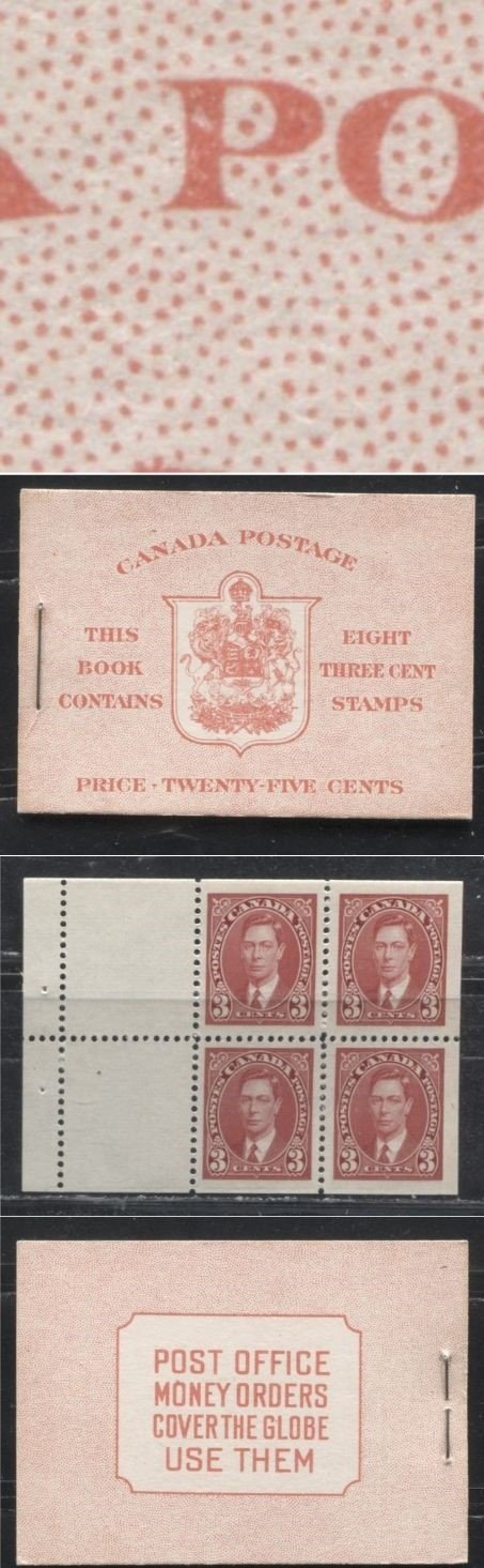 Lot 204 Canada #BK30c 1937-1942 Mufti Issue, Complete 25¢ English Booklet, Smooth Vertical Wove Paper, Type II Covers, Harris Front Cover Type IIe, Back Cover Type A, 6c Rate Page