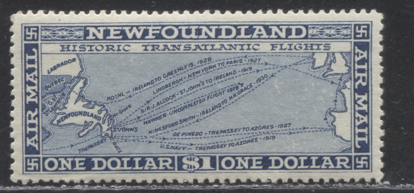 Lot 146 Newfoundland # C8 $1 Steel Blue Historic Transatlantic Flights, 1931 Pictorial Airmail Issue, A VFOG Example, Line Perf. 14.2 x 13.8