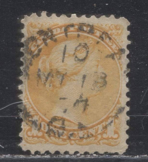 Lot 147 Canada #35d 1c Yellow Orange (Orange) Queen Victoria, 1870-1897 Small Queen Issue, A Fine Used Single On Vertical Wove Paper From The Montreal Printing, Perf 11.75 x 12, SON Dated May 18th, 1877