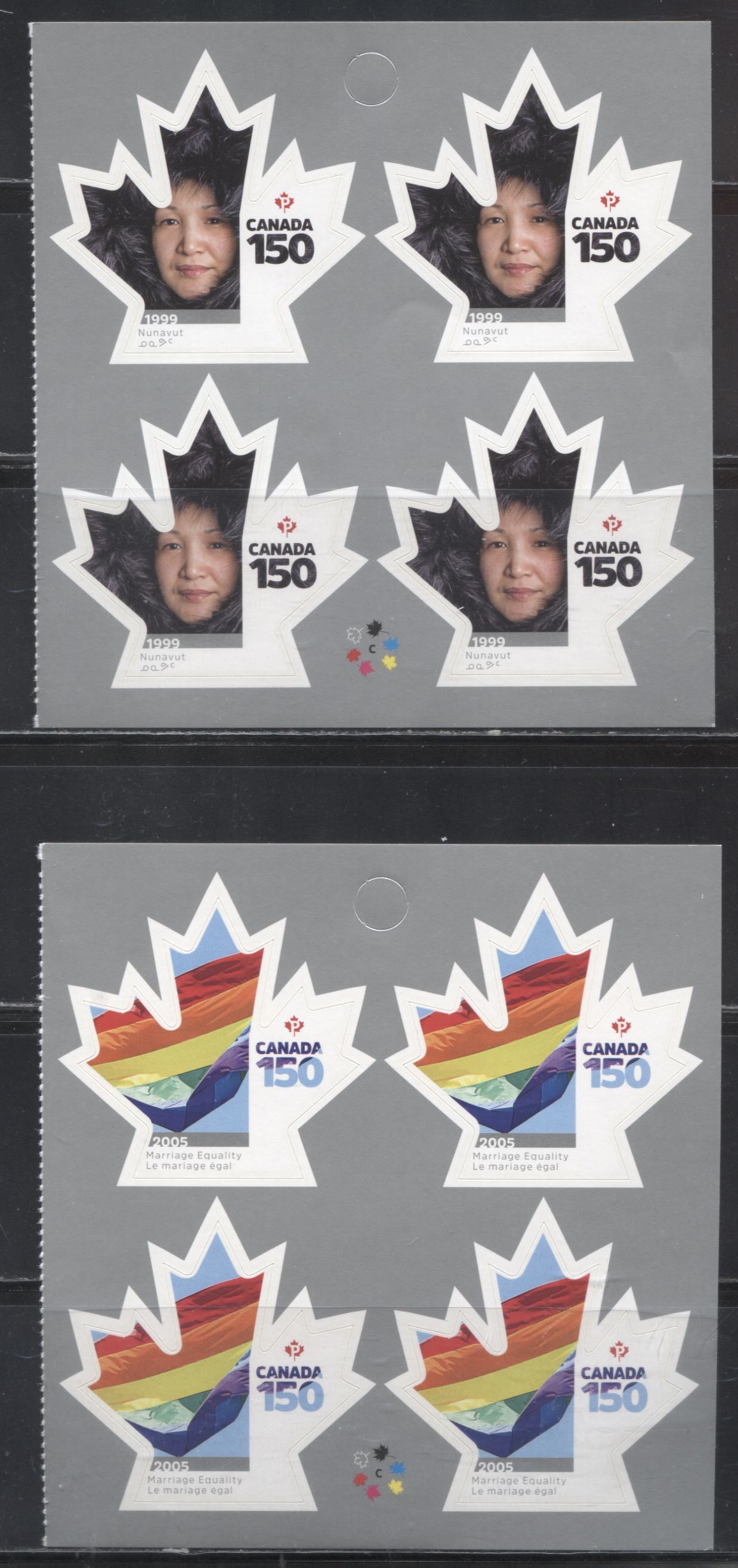 Lot 148 Canada #3006-3007 2017 Canada 150 Issue, VFNH Booklet Panes of 4 of the Nunavut and Marriage Equality Stamps on LF TRC Paper