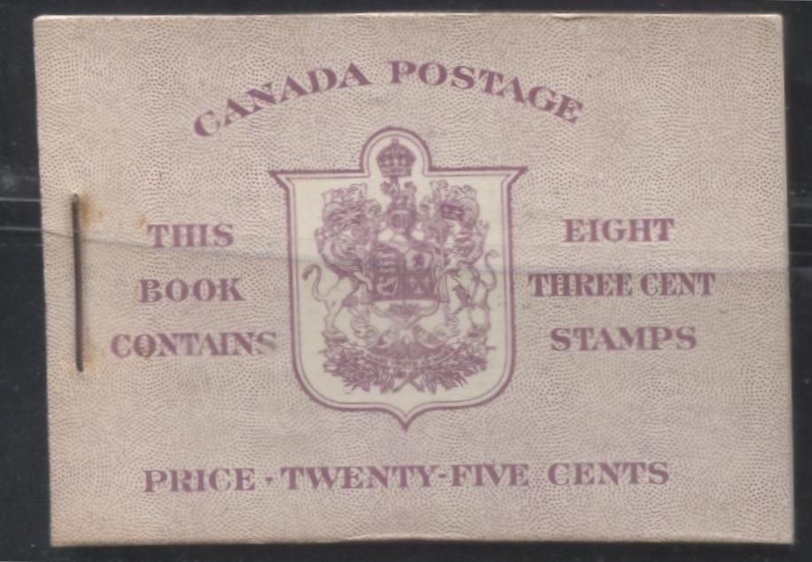 Lot 148 Canada #BK35c 1942-1949 War Issue, Complete 25¢ English Booklet, 2 Panes of 3c Rosy Plum, Horizontal Ribbed Paper, Harris Front Cover Type IIe, Back Cover Type Cbiv, 7c and 6c Airmail Rate Page