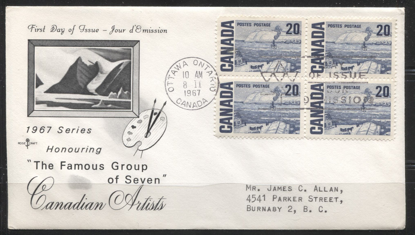 Lot 150 Canada #464-465 20c Indigo Blue & 25c Slate Green, Quebec Ferry & Solemn Land, 1967-1973 Centennial Issue, Two RoseCraft and one Unknown First Day Covers