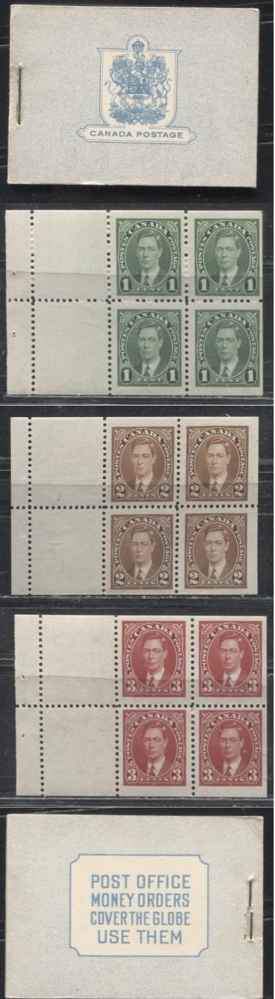 Lot 233 Canada #BK31bE 1c-3c Green - Carmine Red King George VI 1937-1942 Mufti Issue, A Fine Complete English Booklet Containing 3 Panes of 4 + 2 Labels, Cover type I, No Rate Page, Ribbed Panes