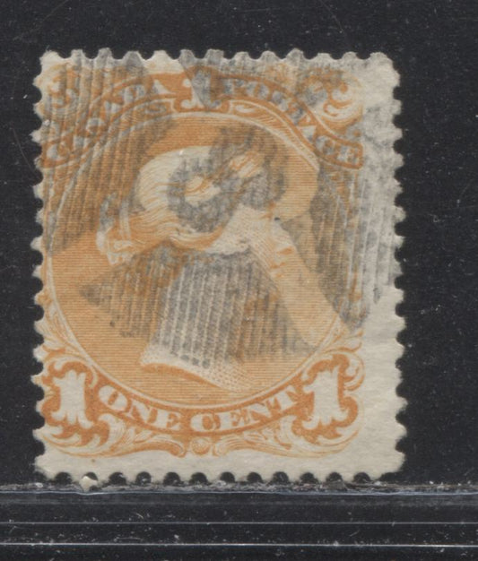 Lot 15 Canada #23iii 1c Yellow Orange Queen Victoria, 1868-1897 Large Queen Issue, A Fine Used Single On Duckworth Paper #9 With A #8 Fancy Cancel
