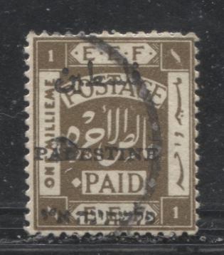 Lot 15 Palestine SG#45 1m Sepia "Postage Paid" and "E.E.F" in Frame, 1920 Second Jerusalem Overprinted Issue, A VF Used Example, Perf. 14, Royal Cypher Watermark, Type 2 Overprint