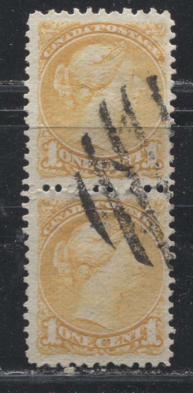 Lot 151 Canada #35vii 1c Yellow Queen Victoria, 1870-1897 Small Queen Issue, A Very Fine Used Vertical Pair On Stout Horizontal Wove Paper, Perf 11.75 x 12.1