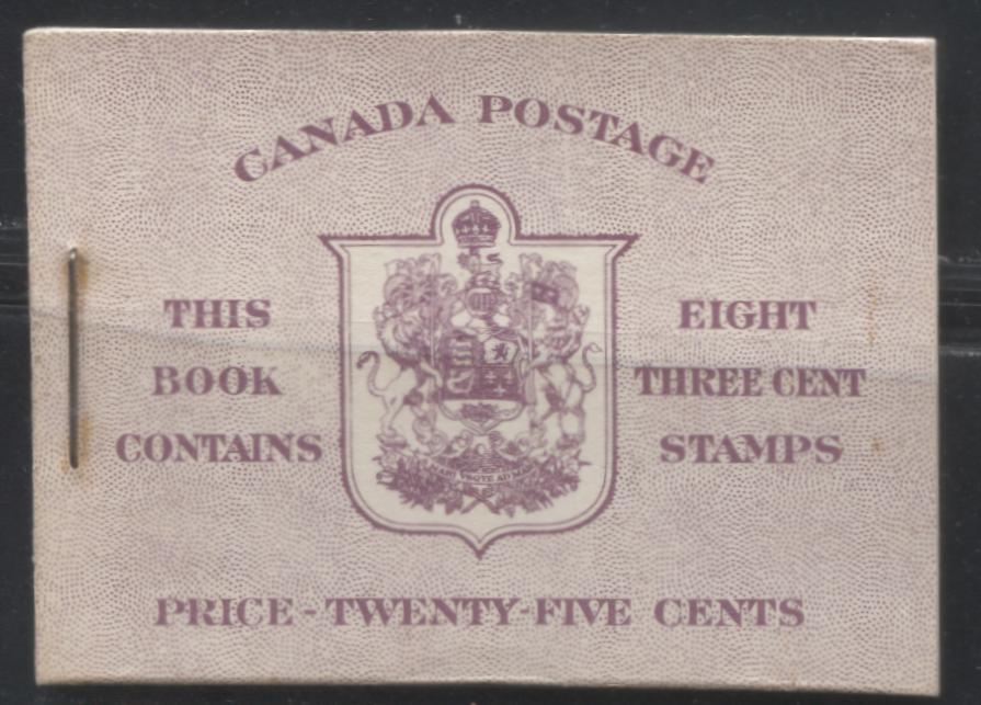 Lot 152 Canada #BK35c 1942-1949 War Issue, Complete 25¢ English Booklet, 2 Panes of 3c Rosy Plum, Smooth Vertical Wove Paper, Harris Front Cover Type IIf, Back Cover Type Cbiii, 7c and 6c Airmail Rate Page