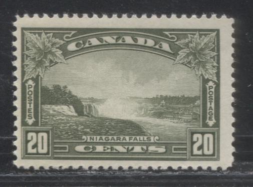 Lot 152 Canada #225 20c Olive Green Niagara Falls 1935-1937 Dated Die Issue, A Fine NH Example, Vertical Wove Paper With Vertical Mesh , Cream Gum With a Satin Sheen, Showing Diagonal Line From Left Maple Leaf to Falls