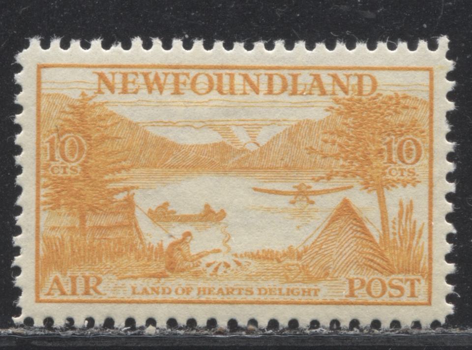 Lot 154 Newfoundland # C14 10c  Yellow Orange Land of Hearts Delight, 1933 Labrador Airmail Issue, A VFOG Example, Line Perf. 11.5