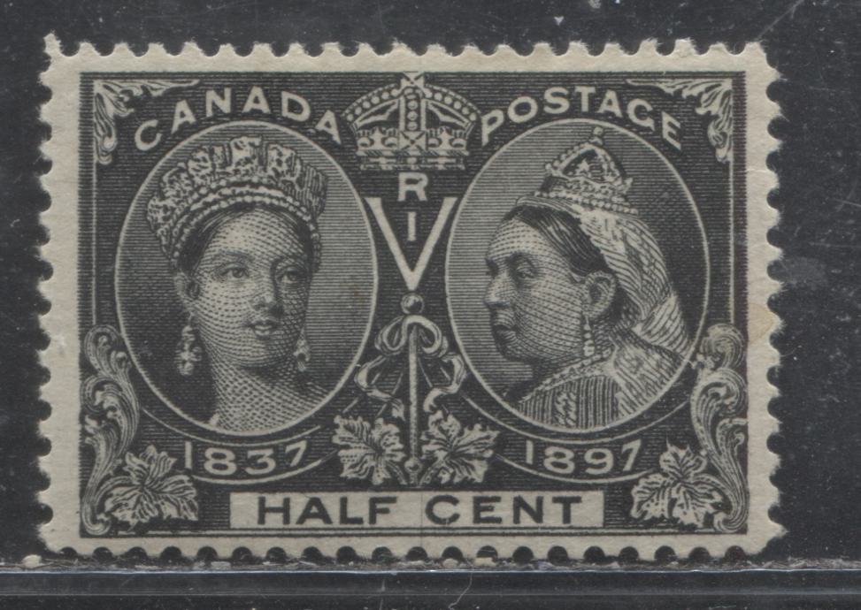 Lot 158 Canada # 50 1/2c Jet Black on White Paper Queen Victoria, 1897 Diamond Jubilee Issue, A VFOG Example, Showing Vertical Scratch Through "R" and Into the Crown, And Between "Half Cent"
