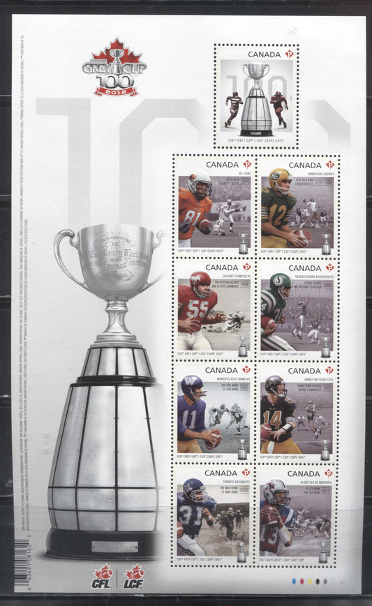 Lot 158 Canada #2567 2012 NFL Teams, a VFNH Souvenir Sheet of 9 on NF TRC Paper